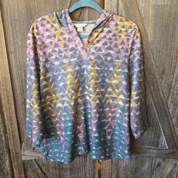 Christopher & Banks Tops - Christopher & Banks Shirt Women's Size L Multi Colored Geometric Hooded Pullover